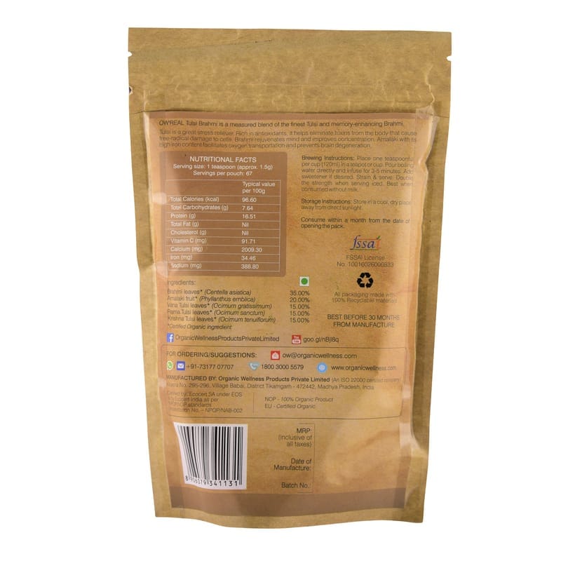 Orgenik: Shop Tulsi Brahmi 100 g Zipper Pack from the brand Organic Wellness