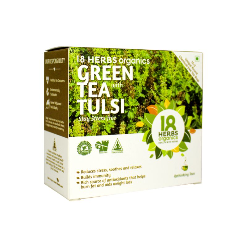 Orgenik: Green Tea with Tulsi from brand 18 Herbs Organics