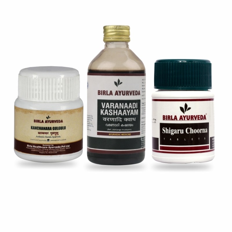 Orgenik: Shop Weight Loss Kit: Shigaru + Varanaadi Kashaayam + Kanchanara Gulgulu from the brand Birla Ayurveda