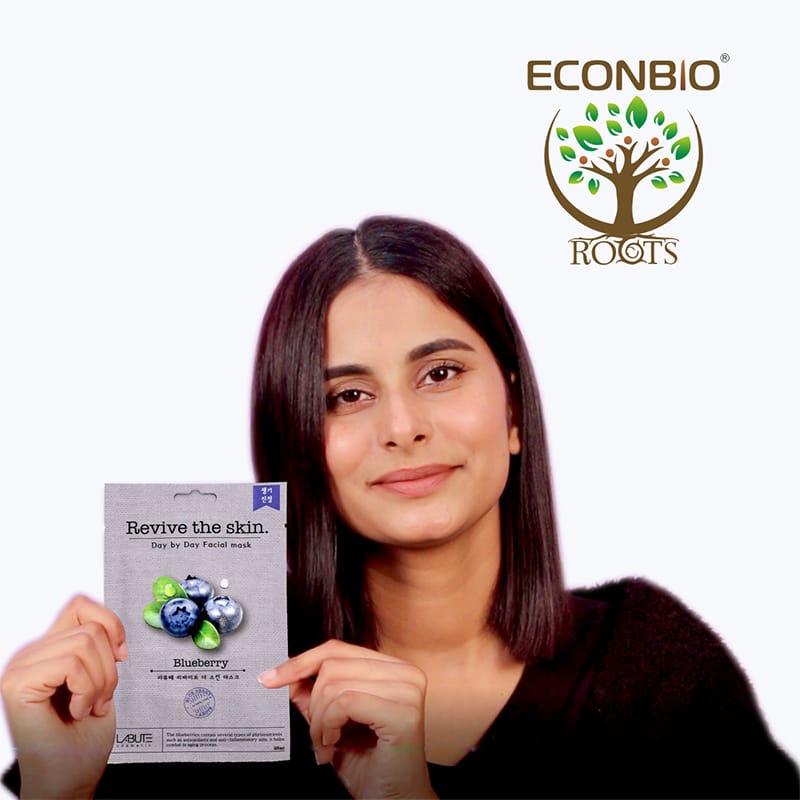 Orgenik: Shop Labute Blueberry Facial Sheet Mask (Pack Of 5) - ECONBIO ROOTS from the brand ECONBIO ROOTS