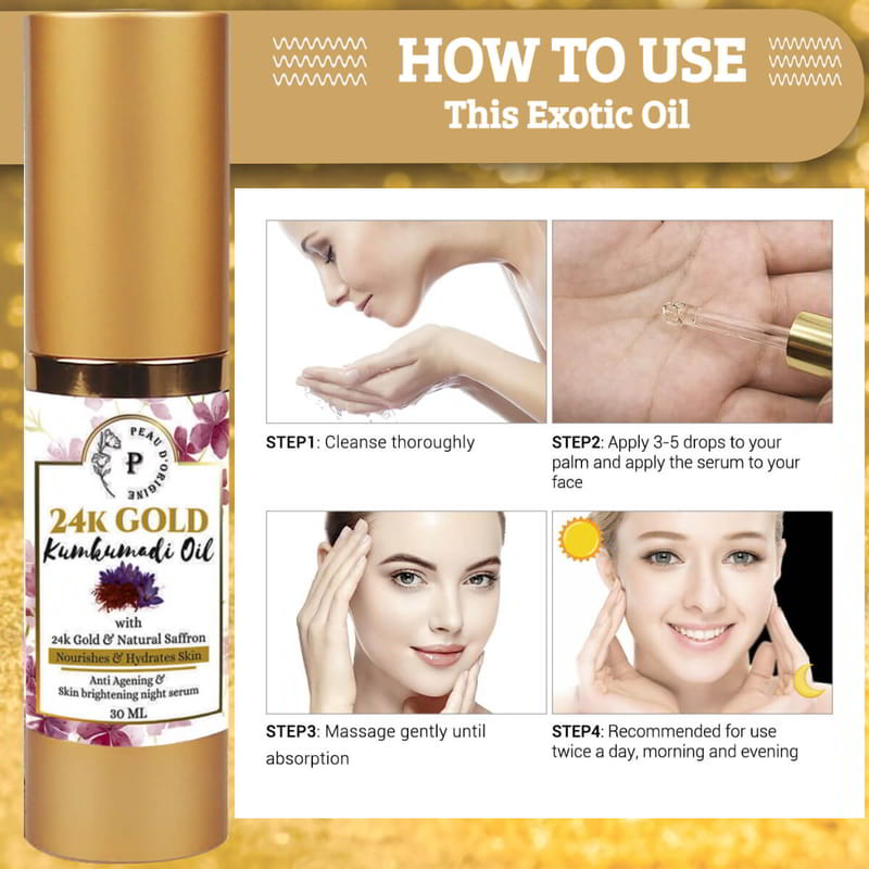 Orgenik: Shop Kumkumadi Oil for Face with 24K Gold Pure & Natural for All Skin Type from the brand Peau D'origine