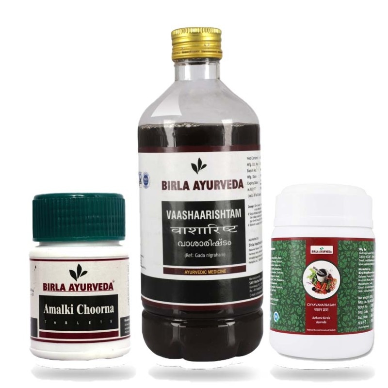 Orgenik: Shop Anti Cough Kit: Chawanprash + Amalki + Vaashaarishtam from the brand Birla Ayurveda