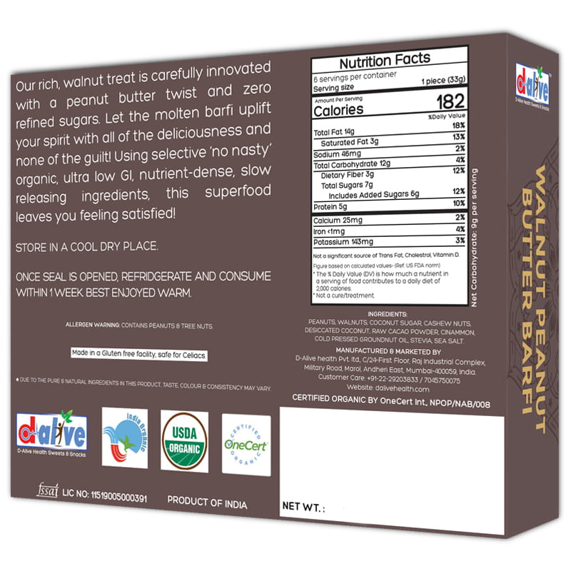 Orgenik: Shop Walnut Peanut Butter Burfi from brand D-Alive