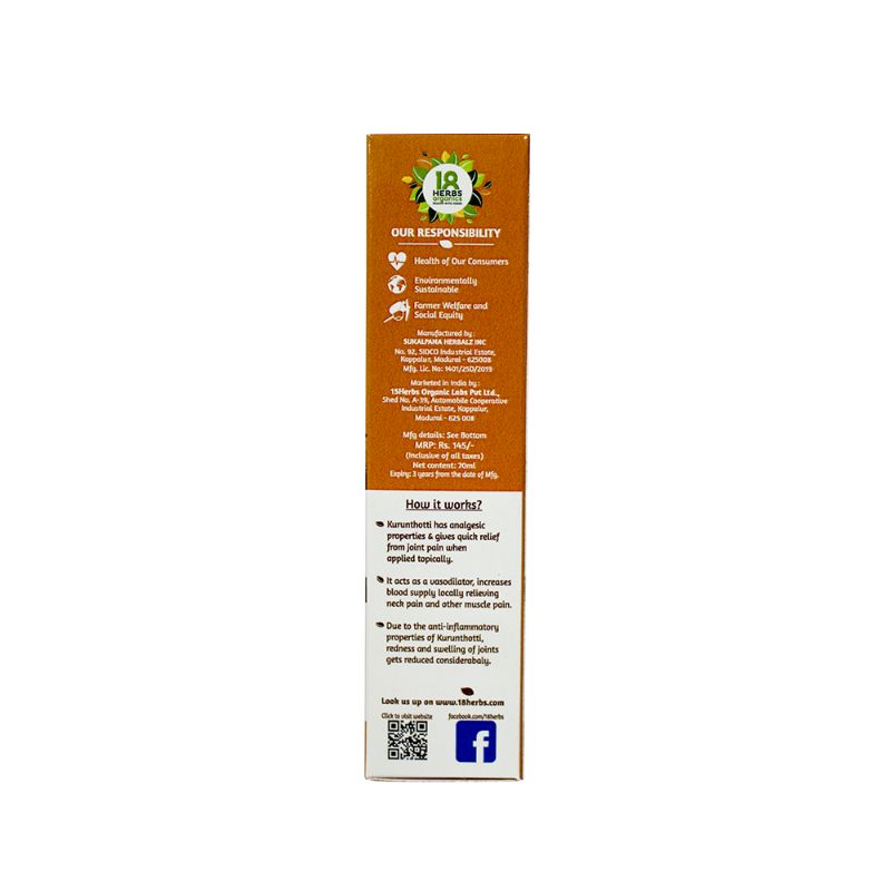 Orgenik: Kurunthotti Thailam (Joint Pain Oil) from brand 18 Herbs Organics