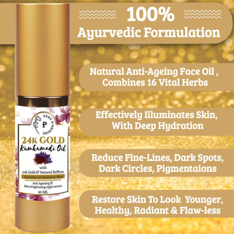 Orgenik: Shop Kumkumadi Oil for Face with 24K Gold Pure & Natural for All Skin Type from the brand Peau D'origine