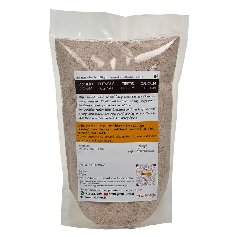 Orgenik: Certified Organic Indigenous Ragi/ Nachni Flour from brand Indo-Lore