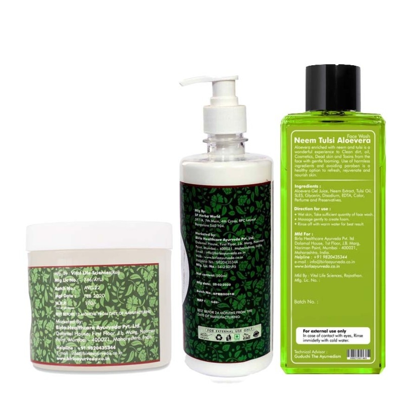 Orgenik: Shop Winter Kit: Neem Aloe Vera Facewash+Aloe Vera Gel+Aloe Vera Body Lotion from the brand Birla Ayurveda