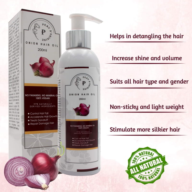 Orgenik: Shop Herbal Red Onion Seed Oil for Hair Growth Controls Hair Fall With 14 Vital Essential Oil No Mineral Oil from the brand Peau D'origine