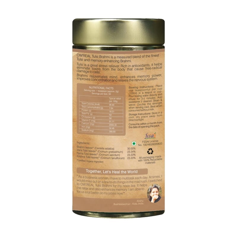 Orgenik: Shop Tulsi Brahmi 100 g Tin Pack from the brand Organic Wellness