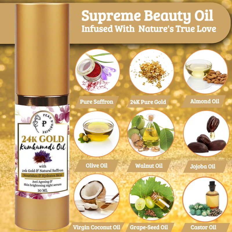 Orgenik: Shop Kumkumadi Oil for Face with 24K Gold Pure & Natural for All Skin Type from the brand Peau D'origine
