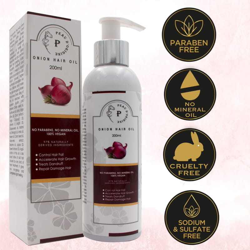 Orgenik: Shop Herbal Red Onion Seed Oil for Hair Growth Controls Hair Fall With 14 Vital Essential Oil No Mineral Oil from the brand Peau D'origine