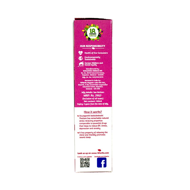 Orgenik: Aswaganthi Balalakshathi Thailam (Stress Relief Oil) from brand 18 Herbs Organics