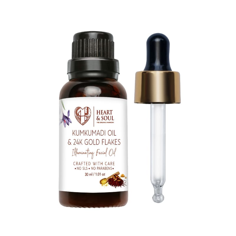 Orgenik: Shop Kumkumadi Oil & 24k Gold Flakes Night Serum/Oil from the brand Heart & Soul