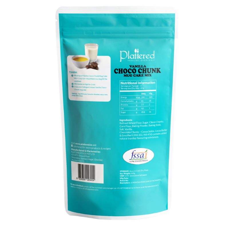 Orgenik: Shop Vanilla Choco Chunk Mug Cake Mix from the brand Plattered