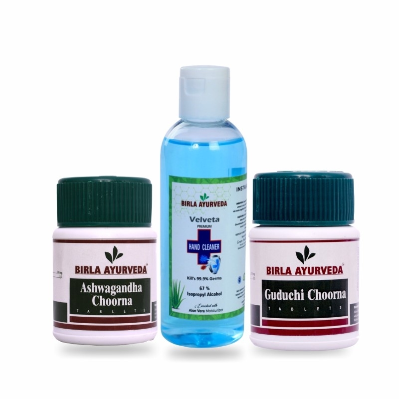 Orgenik: Shop Immunity Kit: Sanitizer + Ashwagandha + Guduchi from the brand Birla Ayurveda