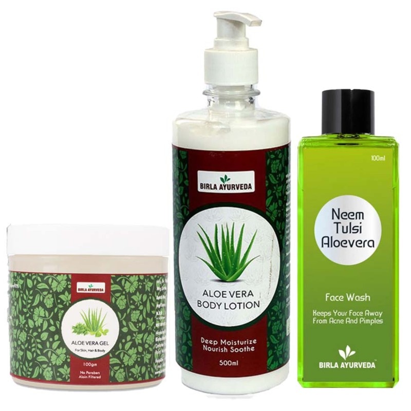 Orgenik: Shop Winter Kit: Neem Aloe Vera Facewash+Aloe Vera Gel+Aloe Vera Body Lotion from the brand Birla Ayurveda