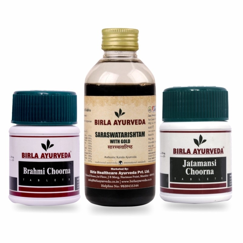 Orgenik: Shop Stress Away Kit: Brahmi + Jatamansi + Sarswatarishtam from the brand Birla Ayurveda