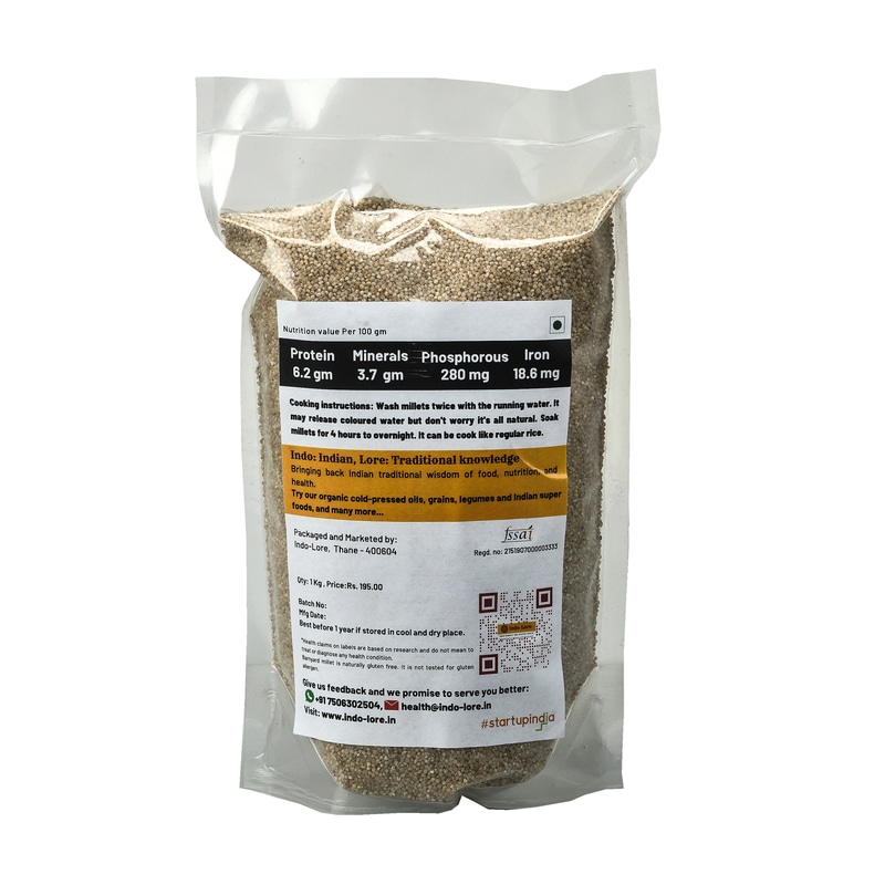 Orgenik: Organic Whole Grain Barnyard Millet from brand Indo-Lore