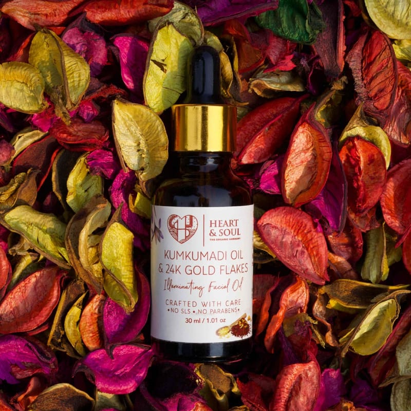 Orgenik: Shop Kumkumadi Oil & 24k Gold Flakes Night Serum/Oil from the brand Heart & Soul