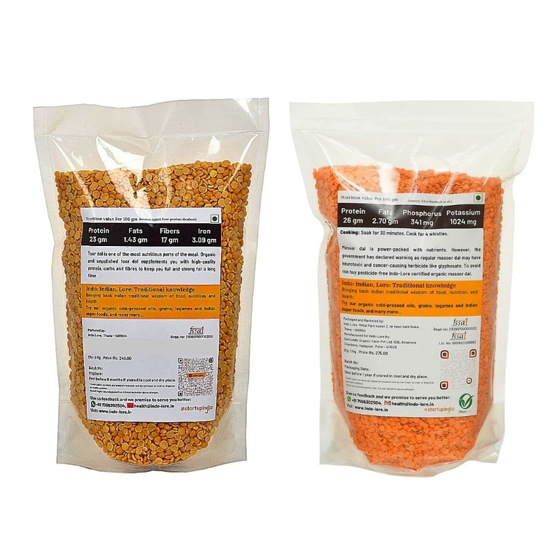 Orgenik: Certified organic Arhar dal combo Toor daland dried masoor dalfrom brand Indo-Lore