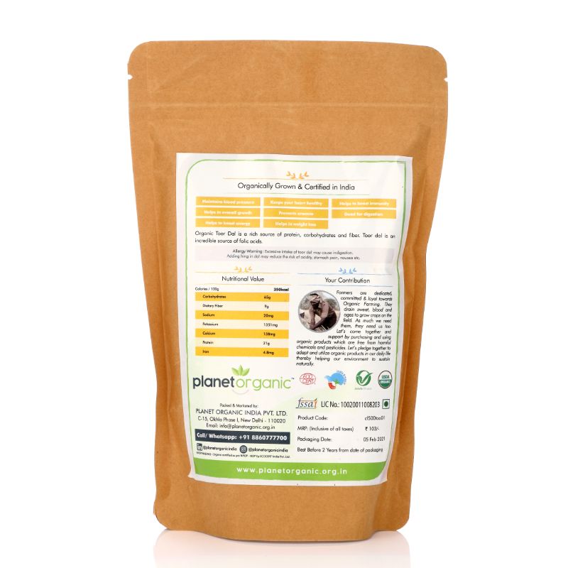 Orgenik: Arhar Dal/Toor dal /Split Pigeon Pea from brand Planet Organic