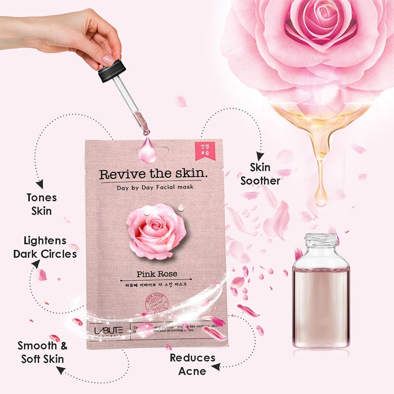 Orgenik: Shop Labute Pink Rose Facial Sheet Mask (Pack Of 5) - ECONBIO ROOTS from the brand ECONBIO ROOTS