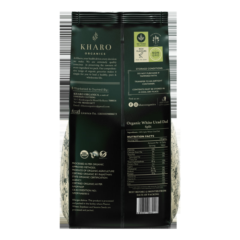 Orgenik: Shop Organic Urad Dal White Split from the brand Kharo Organics