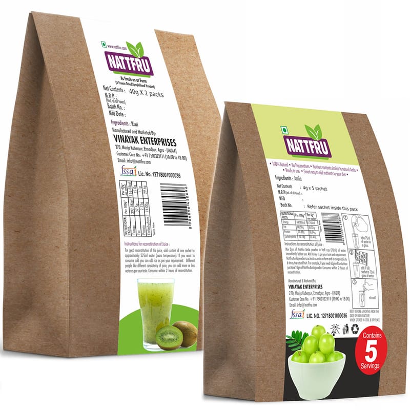 Orgenik: Shop Kiwi and Amla Juice Powder - Combo Pack (80g + 20g) from the brand Nattfru