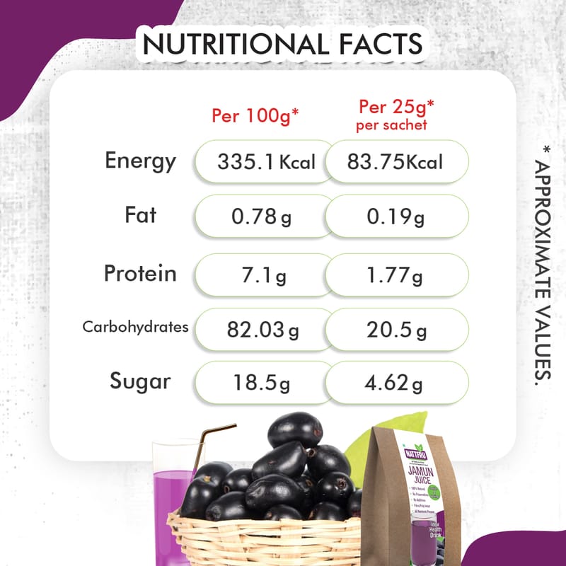 Orgenik: Shop Jamun (Black Plum) Fruit Juice Powder 100g from the brand Nattfru