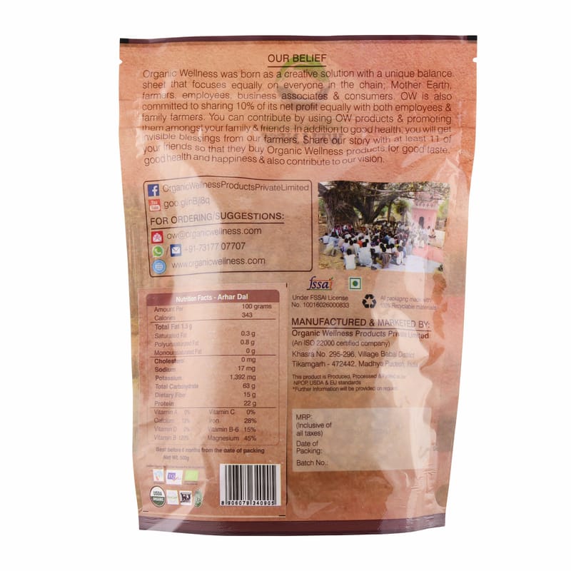 Orgenik: Shop Arhar Dal 450 g from the brand Organic Wellness