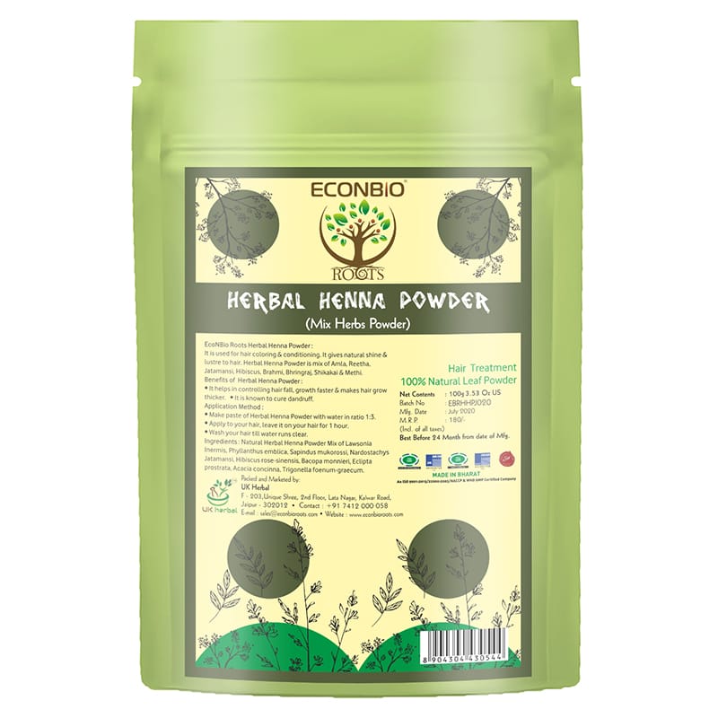Orgenik: Shop Herbal Heena Powder 100g (Pack Of 2) - ECONBIO ROOTS from the brand ECONBIO ROOTS