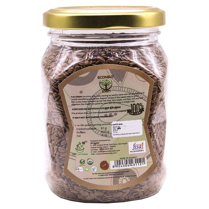 Orgenik: Shop Certified Organic Raw Flax Seeds 200g (Pack Of 2) - ECONBIO ROOTS from the brand ECONBIO ROOTS