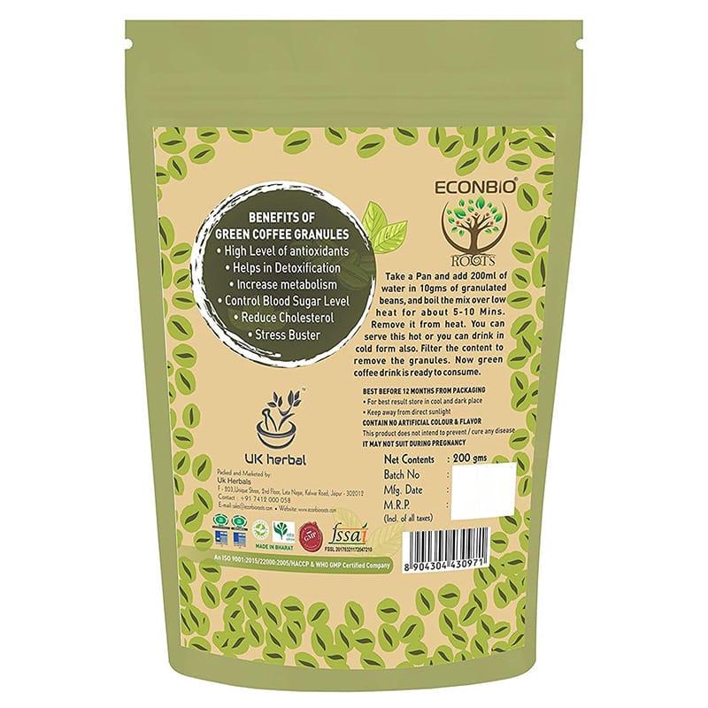 Orgenik: Shop Green Coffee Granules 200g - ECONBIO ROOTS from the brand ECONBIO ROOTS