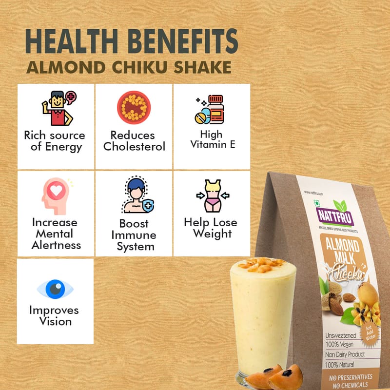 Orgenik: Shop Almond and Cheeku Milk Shake Powder 70g from the brand Nattfru
