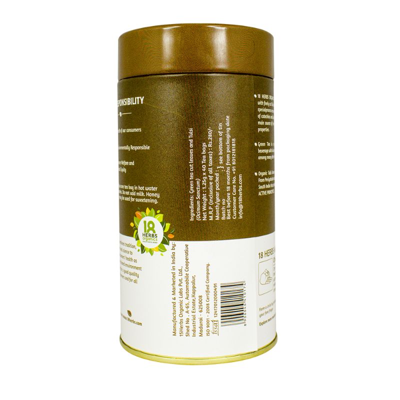 Orgenik: Green Tea with Tulsi from brand 18 Herbs Organics