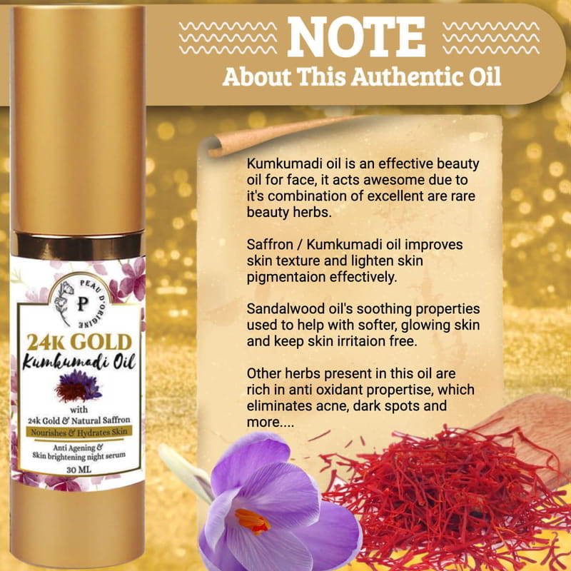 Orgenik: Shop Kumkumadi Oil for Face with 24K Gold Pure & Natural for All Skin Type from the brand Peau D'origine